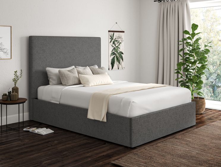 Napoli Arran Pebble Upholstered Ottoman Compact Double Bed Frame Only