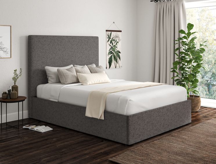 Napoli Trebla Charcoal Upholstered Ottoman Compact Double Bed Frame Only