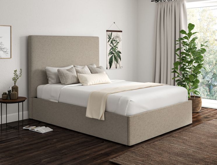 Napoli Trebla flax Upholstered Ottoman Super King Size Bed Frame Only