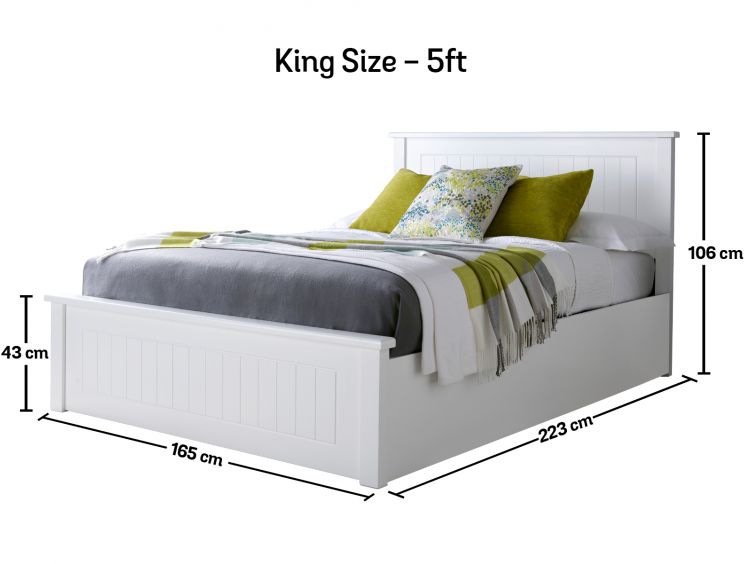New England White Wooden Ottoman Storage Bed - King Size Frame Only