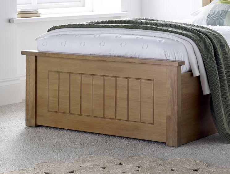 New England Single Oak Finish Ottoman Storage Bed Frame