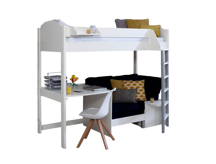 Noah White High Sleeper Bed Frame With Black Futon