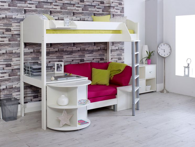 Noah White High Sleeper Bed Frame With Pink Futon time4sleep