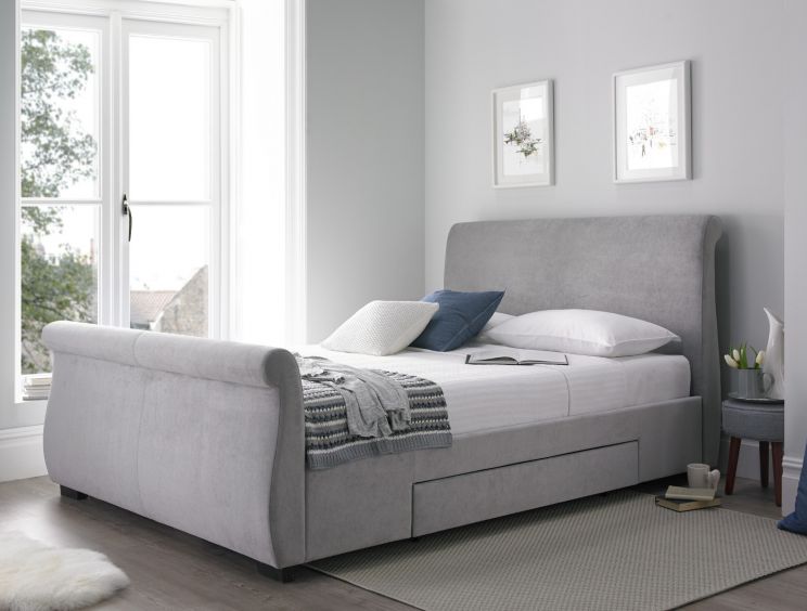 Olivia Upholstered Sleigh Bed - Steel Grey