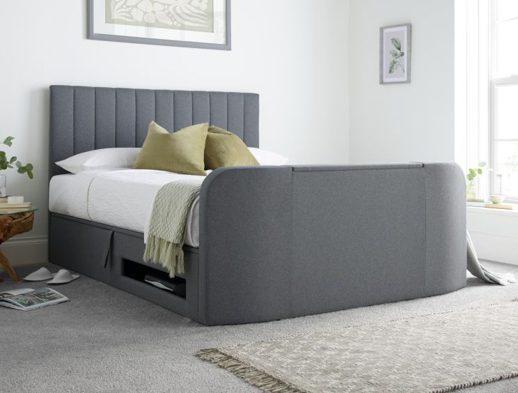 Onelife Seal Grey Upholstered TV Ottoman King Size Bed Frame