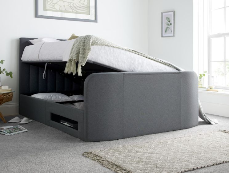 Onelife Seal Grey Upholstered TV Ottoman King Size Bed Frame