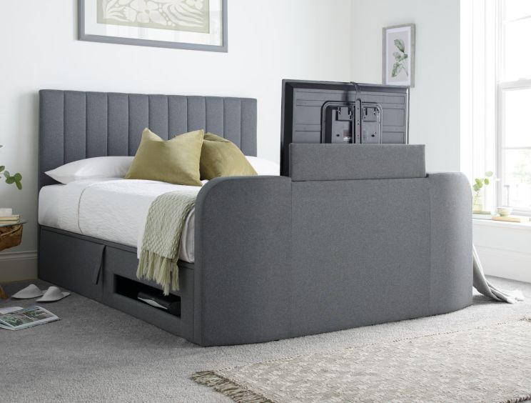 Onelife Seal Grey Upholstered TV Ottoman King Size Bed Frame