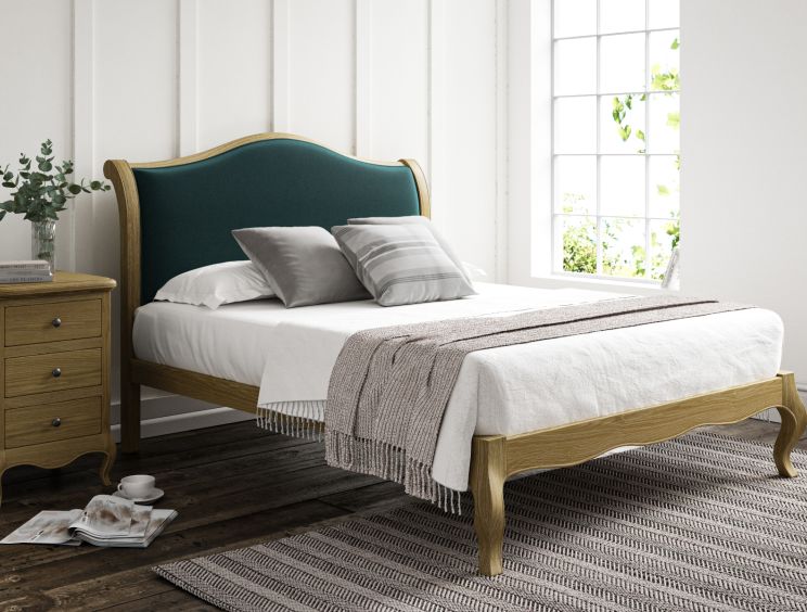 Lyon Opulence Teal Upholstered Oak Bed Frame - LFE - Double Bed Frame Only