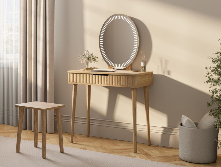 Oslo 1 Drawer Oak Finish Dressing Table and Stool Including Mirror