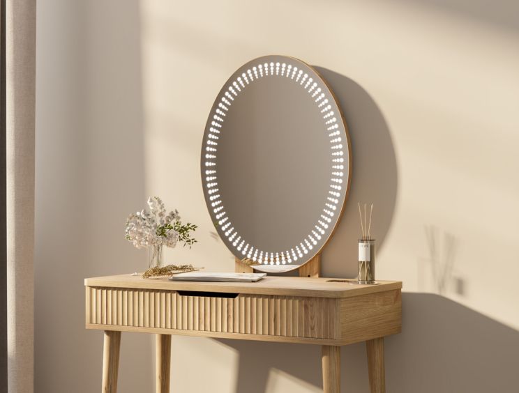Oslo 1 Drawer Oak Finish Dressing Table and Stool Including Mirror