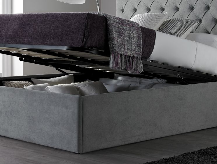 Maxi Steel Grey Upholstered Ottoman, Silver Leather Ottoman Bed