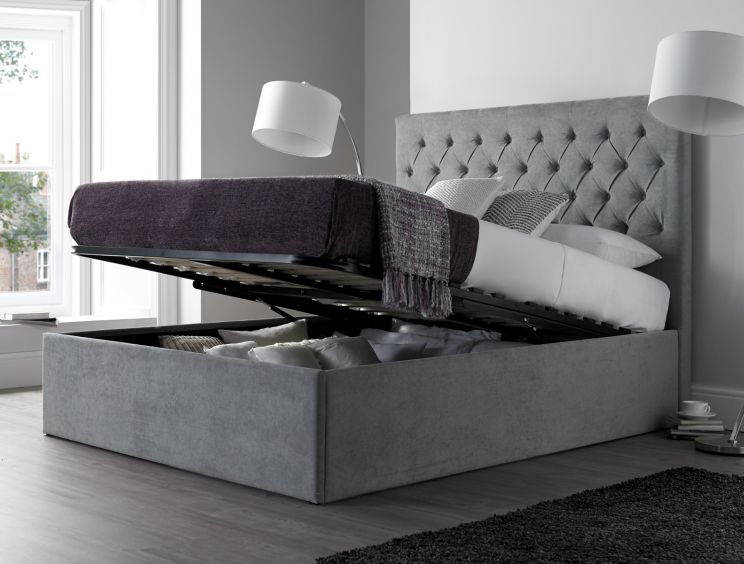 Maxi Steel Grey Upholstered Ottoman Storage Bed Frame Only