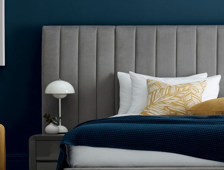 Palermo Grey Velvet Upholstered Ottoman Storage King Size Bed Frame Only