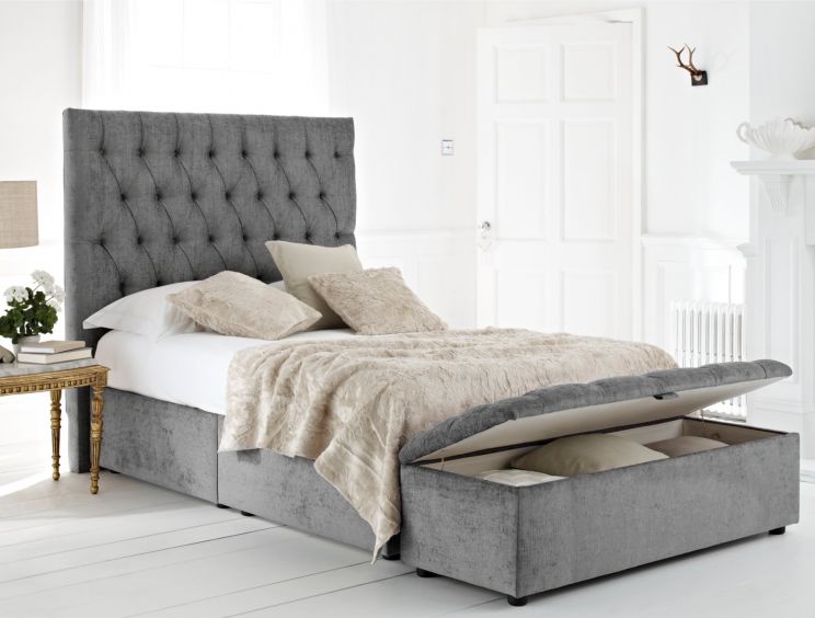 Kensington Upholstered Divan Base And, Grey Fabric Headboard Single Bed Size