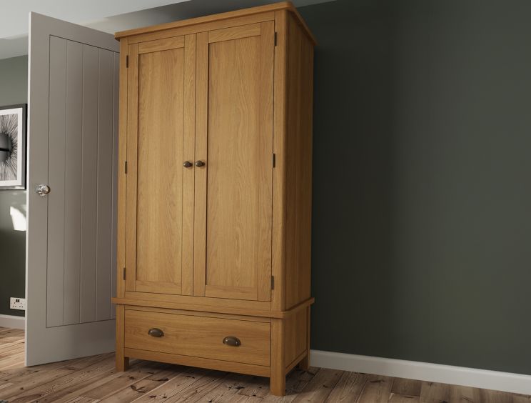 Radford Light Oak 2 Door 1 Drawer Wardrobe