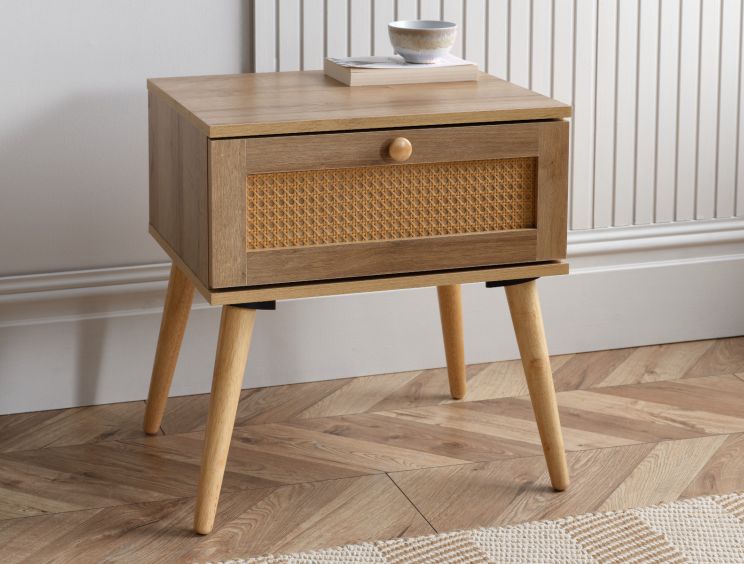 Frances Rattan Oak Finish 1 Drawer Bedside