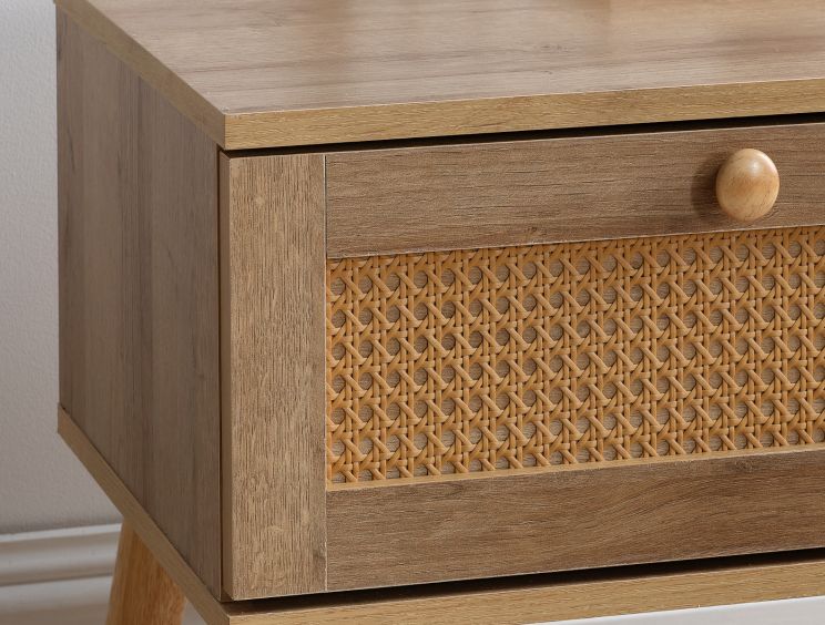 Frances Rattan Oak Finish 1 Drawer Bedside