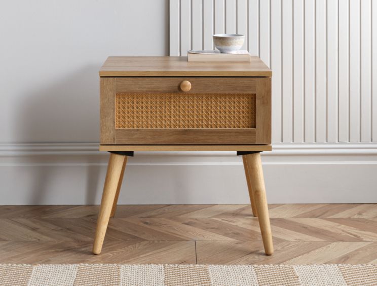 Frances Rattan Oak Finish 1 Drawer Bedside