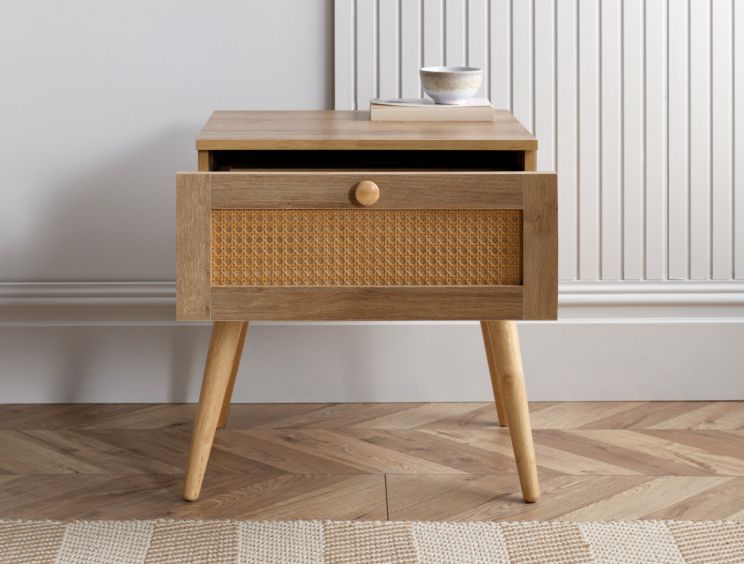 Frances Rattan Oak Finish 1 Drawer Bedside