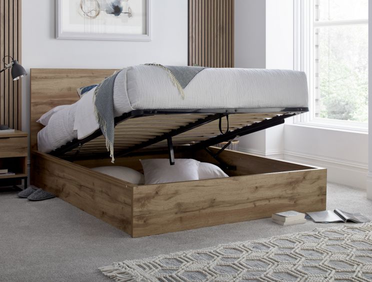 Chicago Industrial Oak Ottoman Storage Bed - Double Ottoman Only