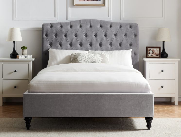 Lilly Upholstered Light Grey Double Bed Frame Only