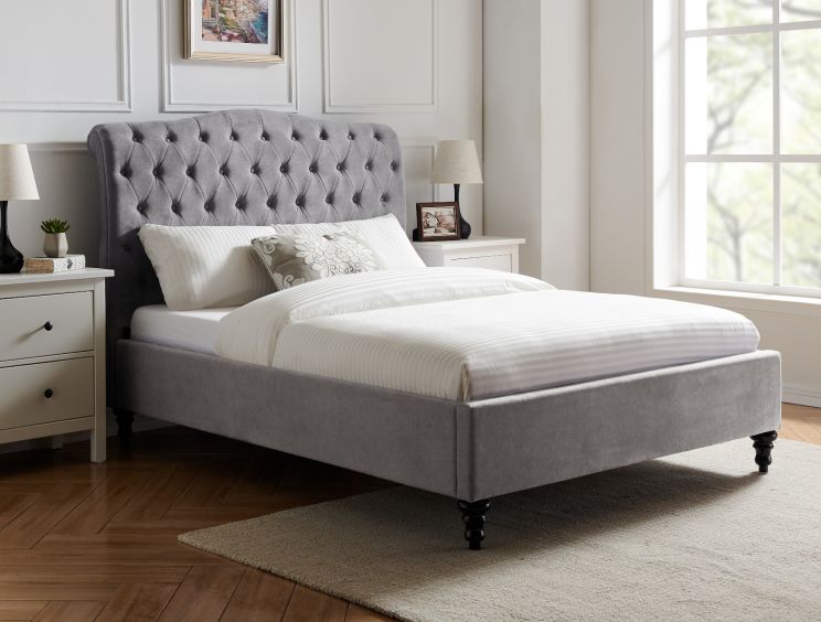 Lilly Upholstered Light Grey Double Bed Frame Only