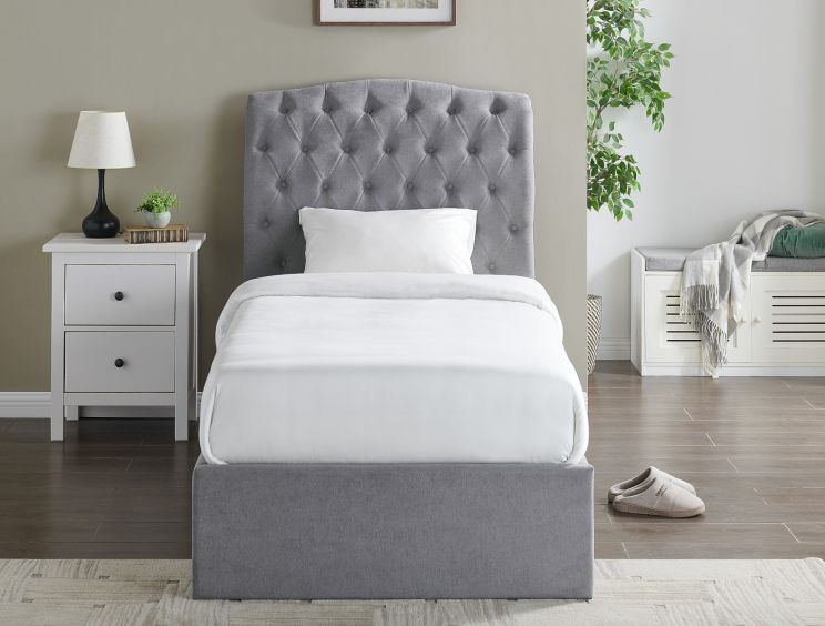 Lilly Upholstered Light Grey Ottoman Single Bed Frame Only