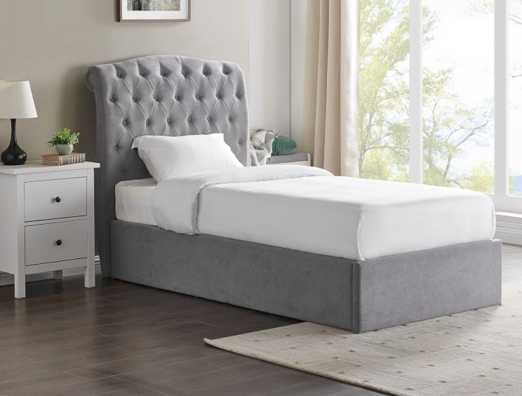 Lilly Upholstered Light Grey Ottoman Double Bed Frame Only