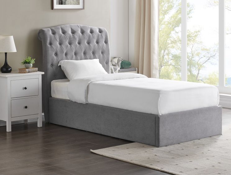 Lilly Upholstered Light Grey Ottoman Single Bed Frame Only