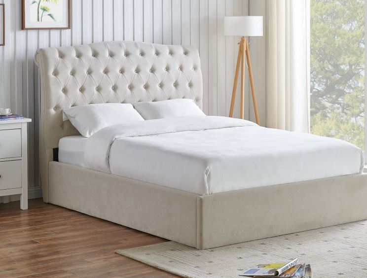 Lilly Upholstered Natural Ottoman Bed Frame Only