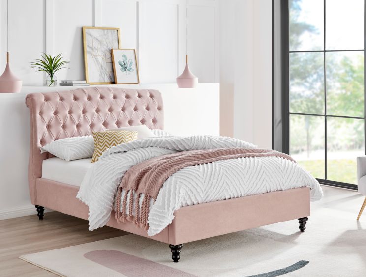 Lilly Upholstered Pink Double Bed Frame Only