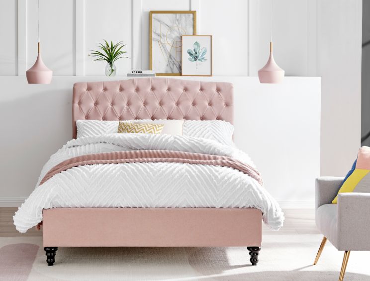 Lilly Upholstered Pink King Size Bed Frame Only