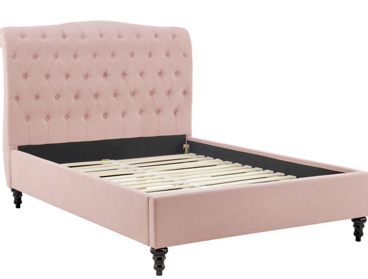 Lilly Upholstered Pink King Size Bed Frame Only