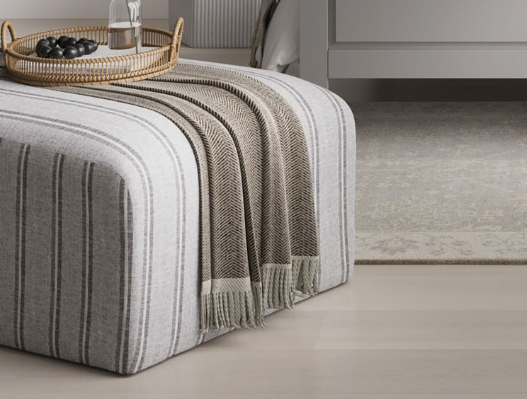 Hunstanton Grey Striped Upholstered Pouffe Stool