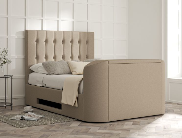 Dorchester Upholstered Arran Natural Ottoman TV Bed - Double Bed Frame Only