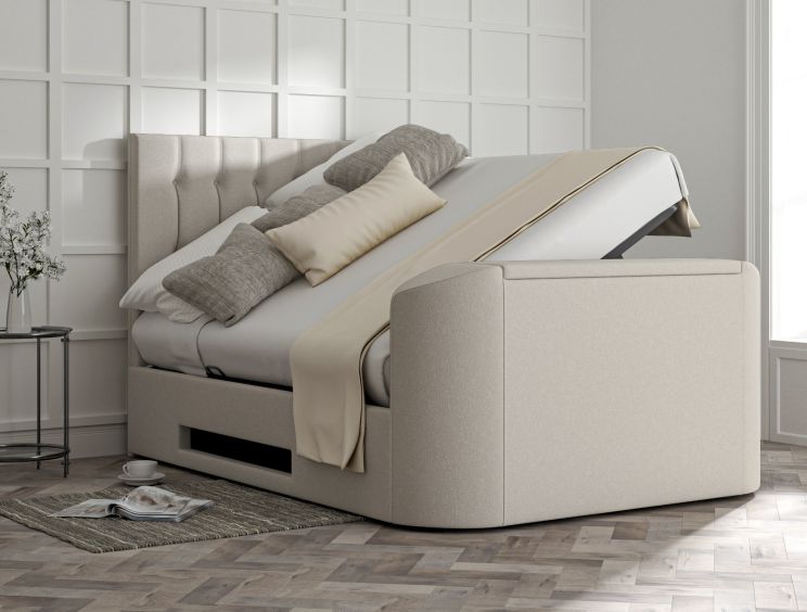 Dorchester Upholstered Arran Natural Ottoman TV Bed - King Size Bed Frame Only