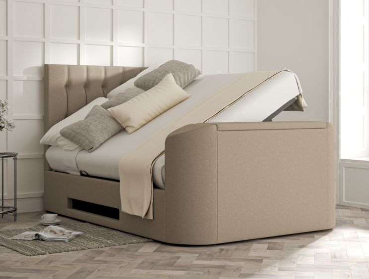 Dorchester Upholstered Arran Natural Ottoman TV Bed - Double Bed Frame Only