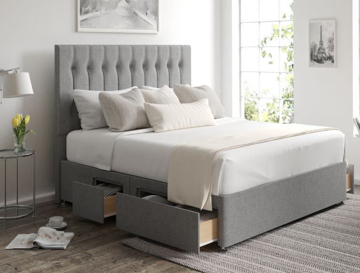 Rylee Classic 4Drw Continental King Size Arran Pebble Headboard & Base