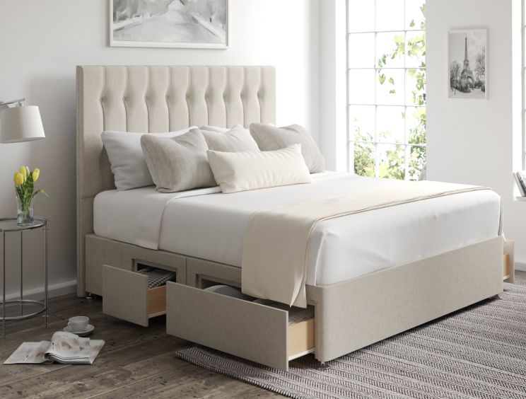Rylee Classic 4Drw Continental King Size Trebla Flax Headboard & Base