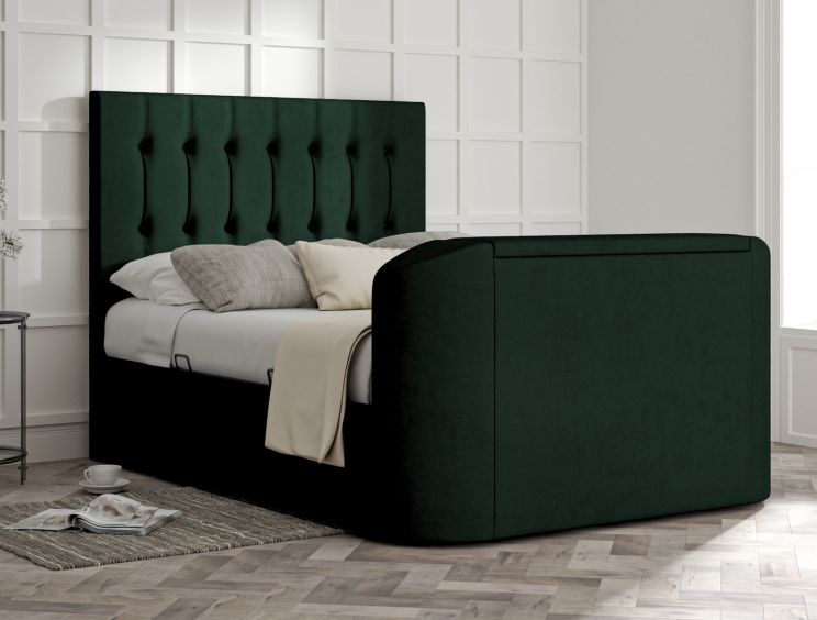 Dorchester Upholstered Hugo Bottle Green Ottoman TV Bed - King Size Bed Frame Only