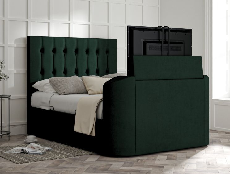 Dorchester Upholstered Hugo Bottle Green Ottoman TV Bed - King Size Bed Frame Only