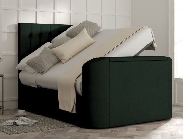 Dorchester Upholstered Hugo Bottle Green Ottoman TV Bed - King Size Bed Frame Only