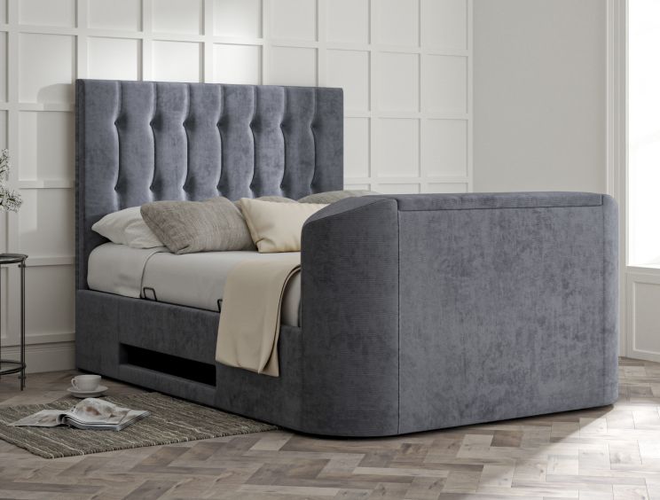 Dorchester Upholstered Hugo Platinum Ottoman TV Bed - Double Bed Frame Only