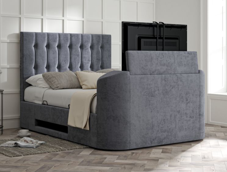 Dorchester Upholstered Hugo Platinum Ottoman TV Bed - Double Bed Frame Only