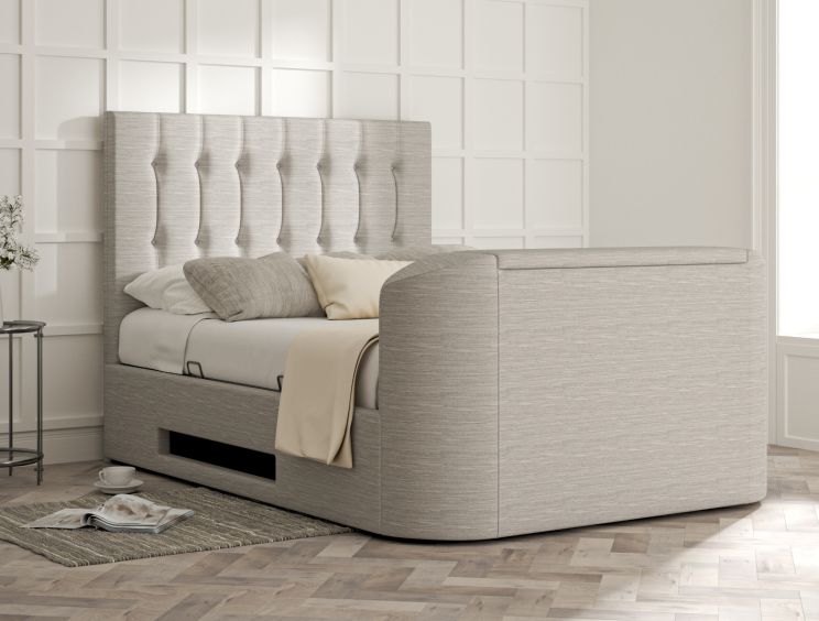 Dorchester Upholstered Linea Fog Ottoman TV Bed - Double Bed Frame Only