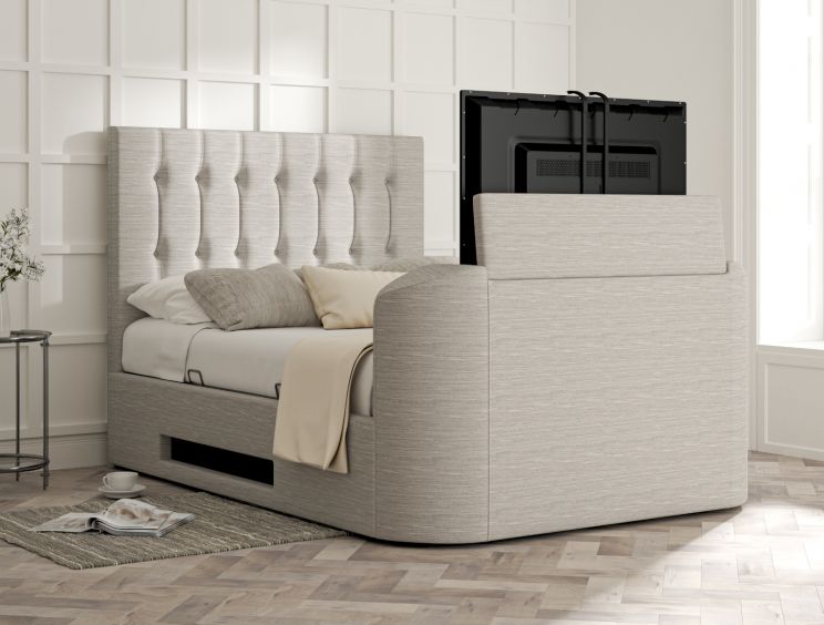 Dorchester Upholstered Linea Fog Ottoman TV Bed - King Size Bed Frame Only