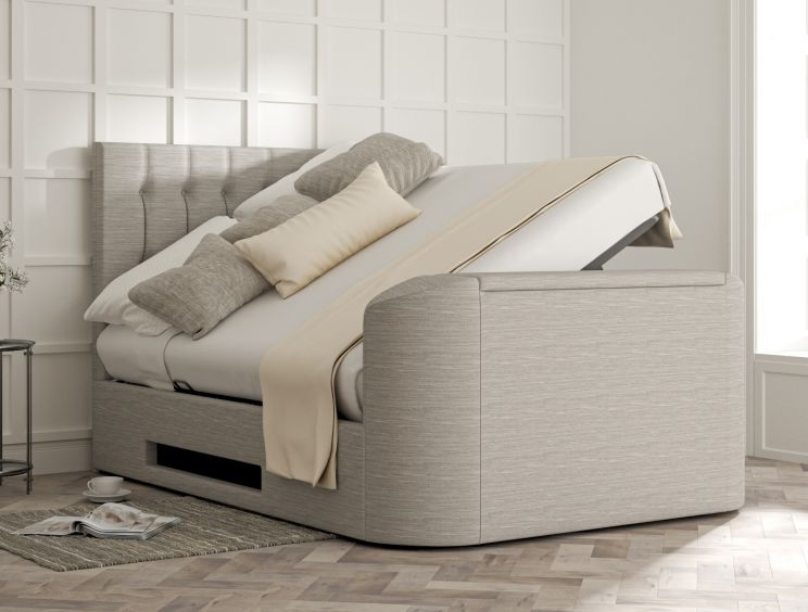 Dorchester Upholstered Linea Fog Ottoman TV Bed - Double Bed Frame Only