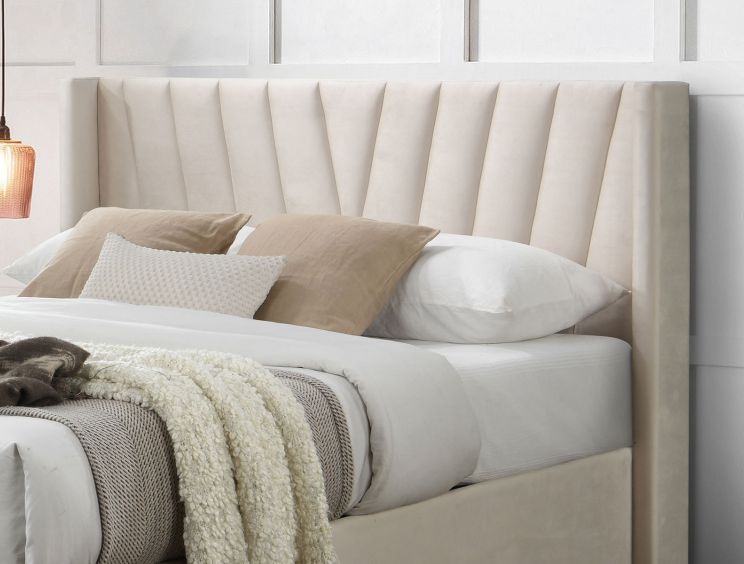 Salerno Beige Winged Ottoman Upholstered King Size Bed Frame