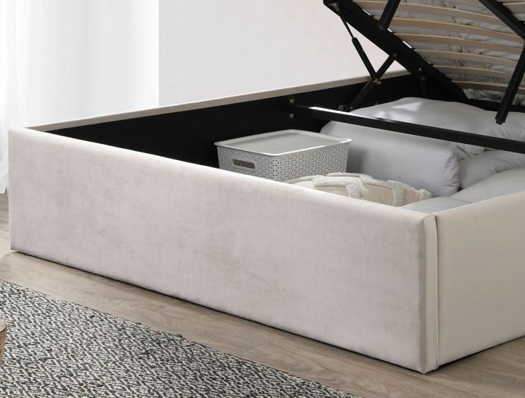 Salerno Beige Winged Ottoman Upholstered King Size Bed Frame