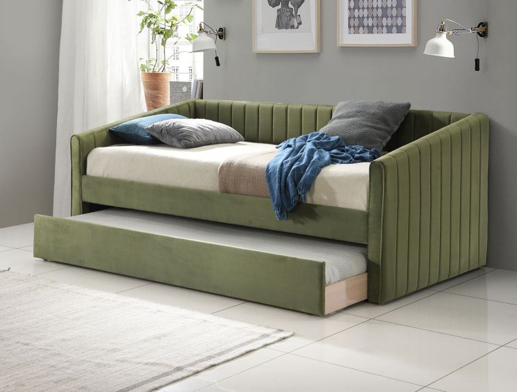Sanderson Olive Green Upholstered Day Bed Including Underbed